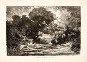 1875 Wood Engraving Night Tempest Canal Des Breves Rainforest South XGHC1
