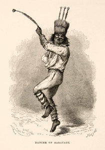 1875 Wood Engraving Dancer Sarayacu Native Costume South America XGHC1