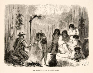 1875 Wood Engraving Campfire Maquea Tribe Indians South America Runa Nude XGHC1