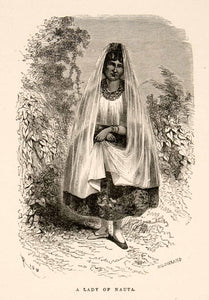 1875 Wood Engraving Native Lady Nauta South America Costume Rainforest XGHC1