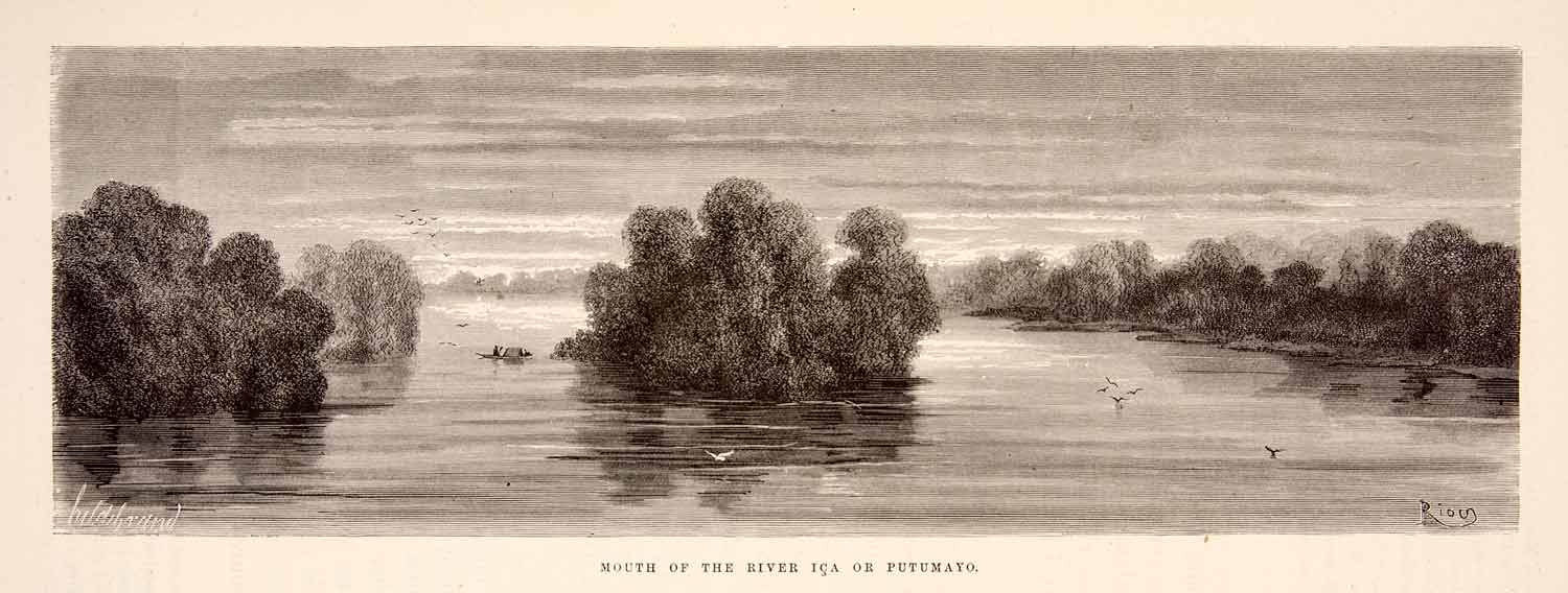 1875 Wood Engraving Mouth River Ica Putumayo Brazil South America XGHC1