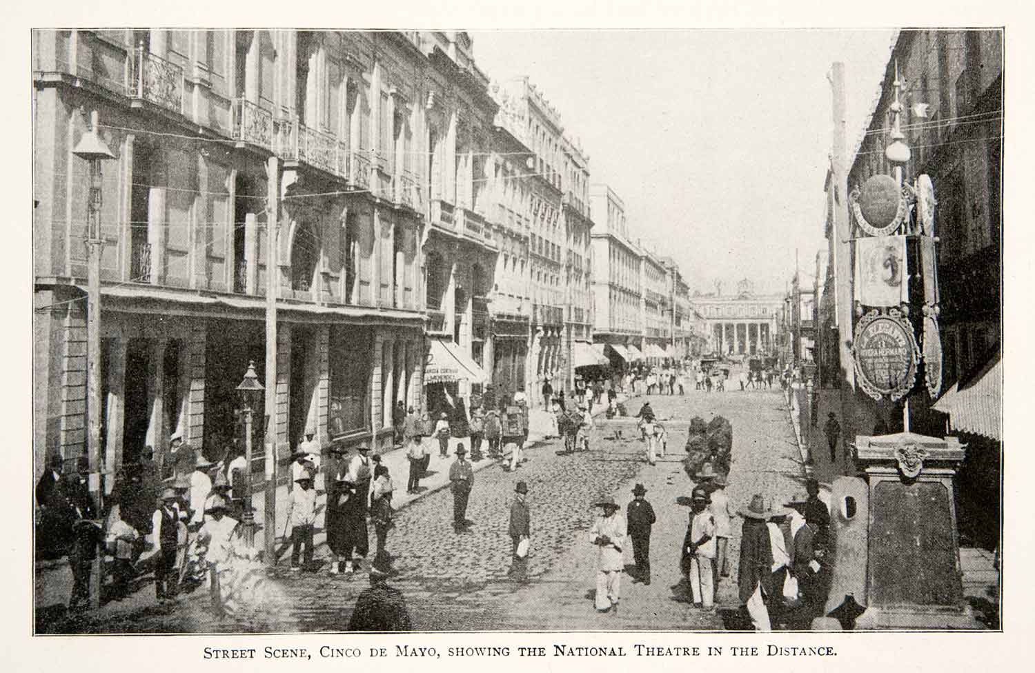 1897 Print Mexico City Street Scene Cinco de Mayo National Theatre Santa XGHC2