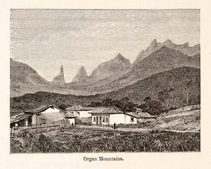 1868 Wood Engraving Organ Mountains Landscape Building Brazil Serra dos XGHC3
