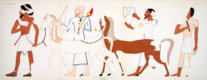 1910 Lithograph Hieroglyphic Egypt Thebes Amu Neseh Horses Tribute XGHC5