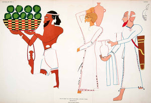 1910 Lithograph Thebes Asiatic Egypt Tomb Amu Neseh Tribute