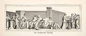 1886 Wood Engraving Aldobrandini Wedding Roman Fresco Vatican Italy XGHC6