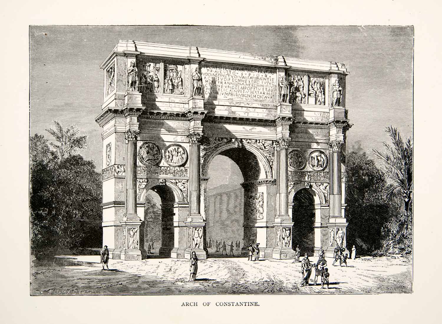 1886 Wood Engraving Triumphal Arch Constantine Rome Maxentius Milvian XGHC6