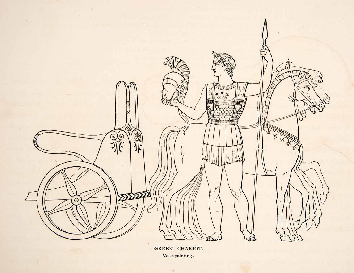 1886 Print Greek Warrior Chariot Horses Spear Helmet Vase Caesar Armor XGHC6