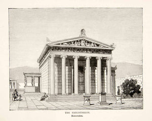 1886 Wood Engraving Erechtheion Temple Acropolis Athens Greece Caryatids XGHC6