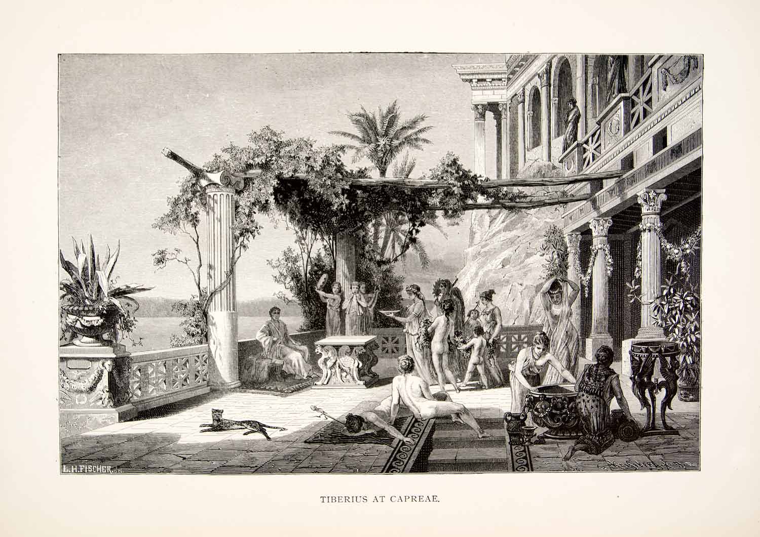 1886 Wood Engraving (Photoxylograph) Nude Tiberius Capri Capreae Roman XGHC6