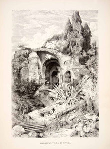 1886 Wood Engraving (Photoxylograph) Roman Emperor Hadrian Villa Tivoli XGHC6