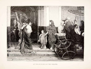 1886 Wood Engraving (Photoxylograph) Entrance Theatre Roman Italy Carriage XGHC6