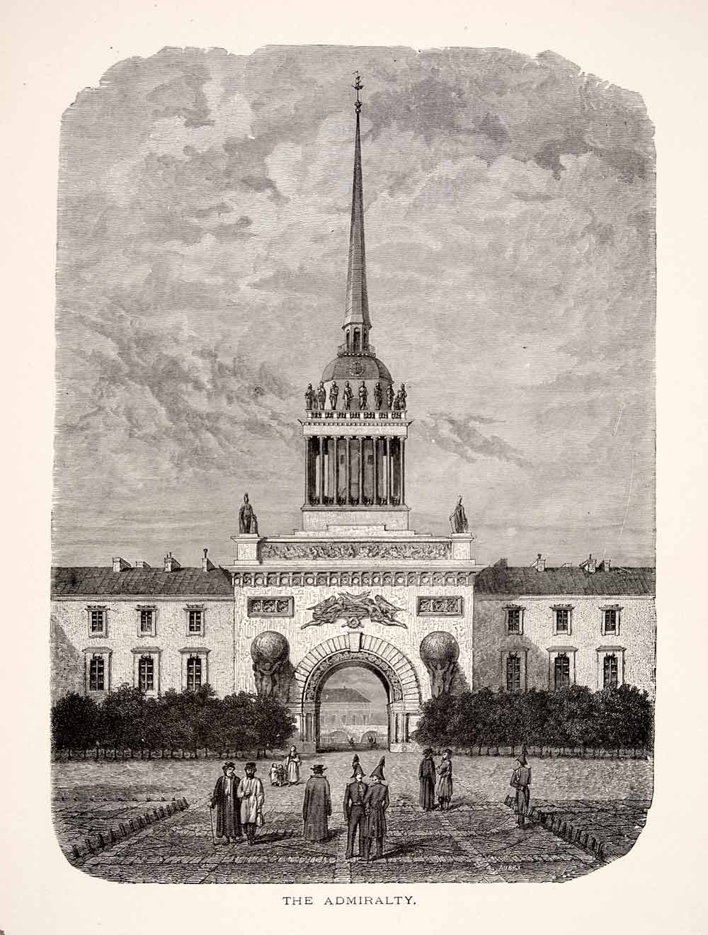 1886 Wood Engraving Admiralty Russia Spire St Petersburg Structure XGHC7
