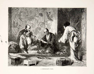 1874 Wood Engraving Physicians Visit Japan Japanese Doctor Apothecary Sick XGHC8