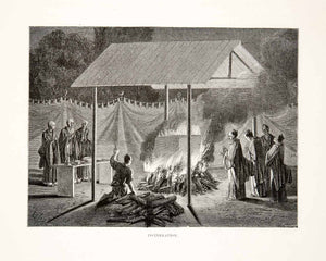 1874 Wood Engraving Japan Japanese Incineration Cremation Ritual Monks XGHC8