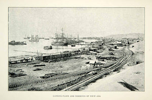 1889 Print Unuzada Turkey Aegean Sea Ship Dock Harbor Bay Railroad XGHD1