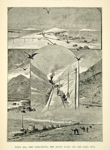 1889 Wood Engraving Uzunada Sand Dunes Kopet Dagh Kara Kum Railway Line XGHD1