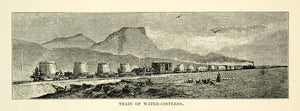 1889 Wood Engraving Train Water Cisterns Convoy Turkey Transcaspian XGHD1