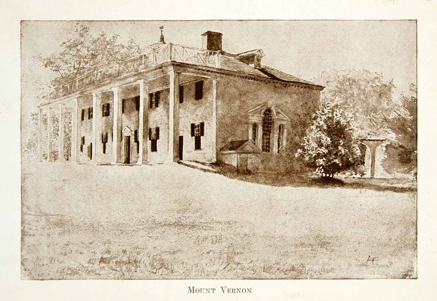 1916 Print Mount Vernon George Washington Plantation Historic American XGHD3