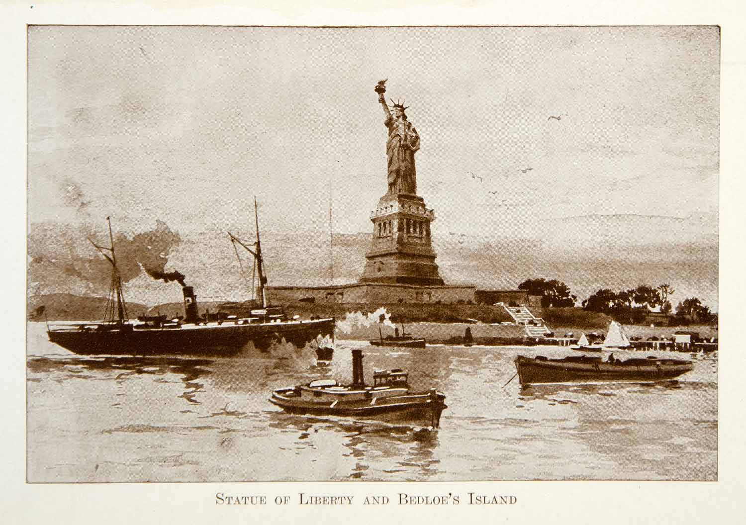 1916 Print Statue Liberty Bedloe Island Boat New York Historic Nautical XGHD3