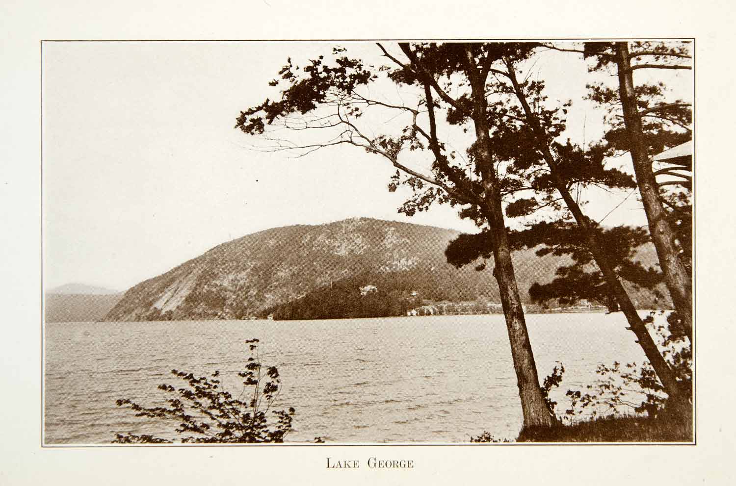 1916 Print Lake George Oligotrophic Landscape View Tree Mountain New York XGHD3