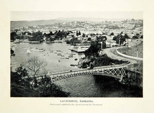 1910 Print Launceston Tasmania Aerial View Cityscape Bridge Historical XGHD8