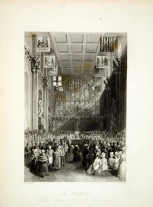 1845 Steel Engraving Thomas H Shepherd Guildhall London Victorian XGHD9