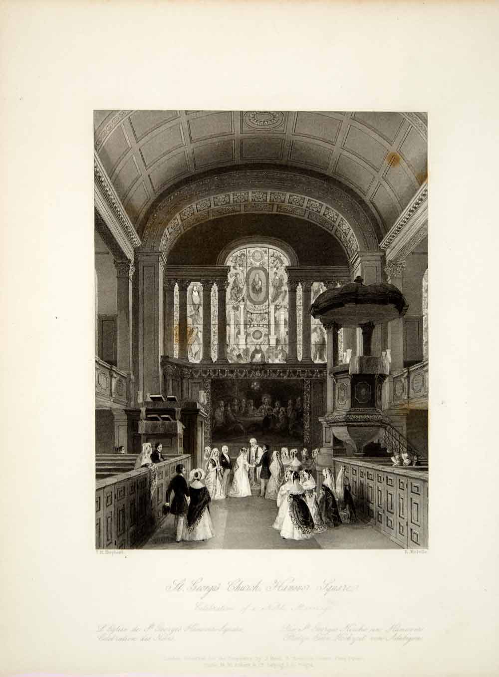 1845 Steel Engraving Thomas H Shepherd St George Church London Victorian XGHD9