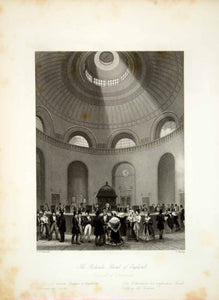 1845 Steel Engraving Thomas H Shepherd Rotunda Bank England London XGHD9