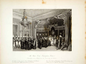 1845 Steel Engraving Thomas H Shepherd Throne Room Buckingham Palace XGHD9