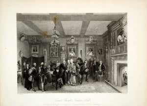 1845 Steel Engraving H Melville Council Chamber Vintners Hall London XGHD9