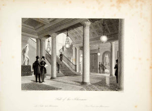 1845 Steel Engraving GB Moore Lobby Hall Athenaeum Club London XGHD9