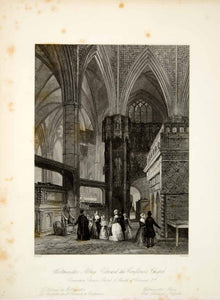 1845 Steel Engraving J Holland Westminster Abbey Edward Confessors Chapel XGHD9