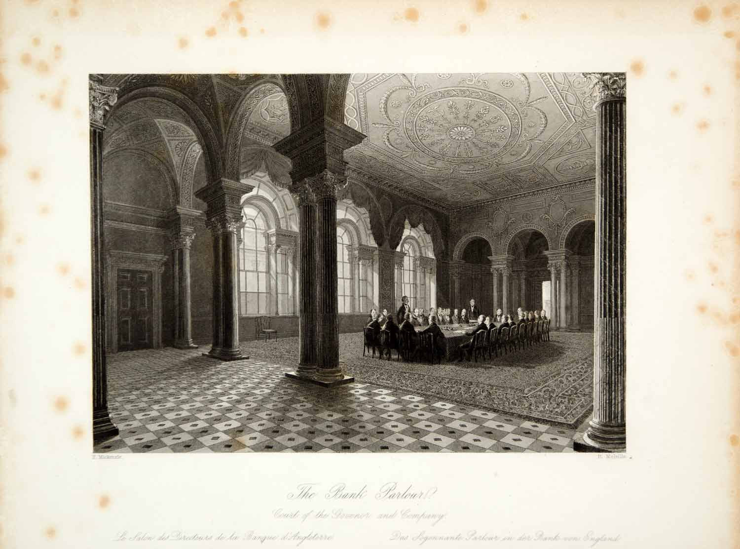1845 Steel Engraving F Mackenzie Bank of England Parlor Court Governor XGHD9 - Period Paper
