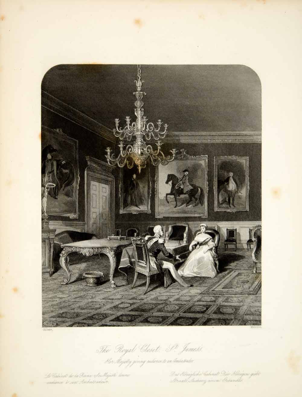 1845 Steel Engraving J Gilbert Royal Closet St James Palace Queen Victoria XGHD9