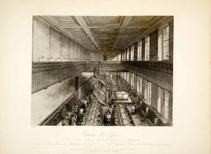 1845 Steel Engraving J Gilbert Post Office Letter Carriers Room London XGHD9