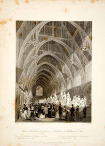1845 Steel Engraving B Sly Westminster Hall Fresco Sculpture Exhibition XGHD9