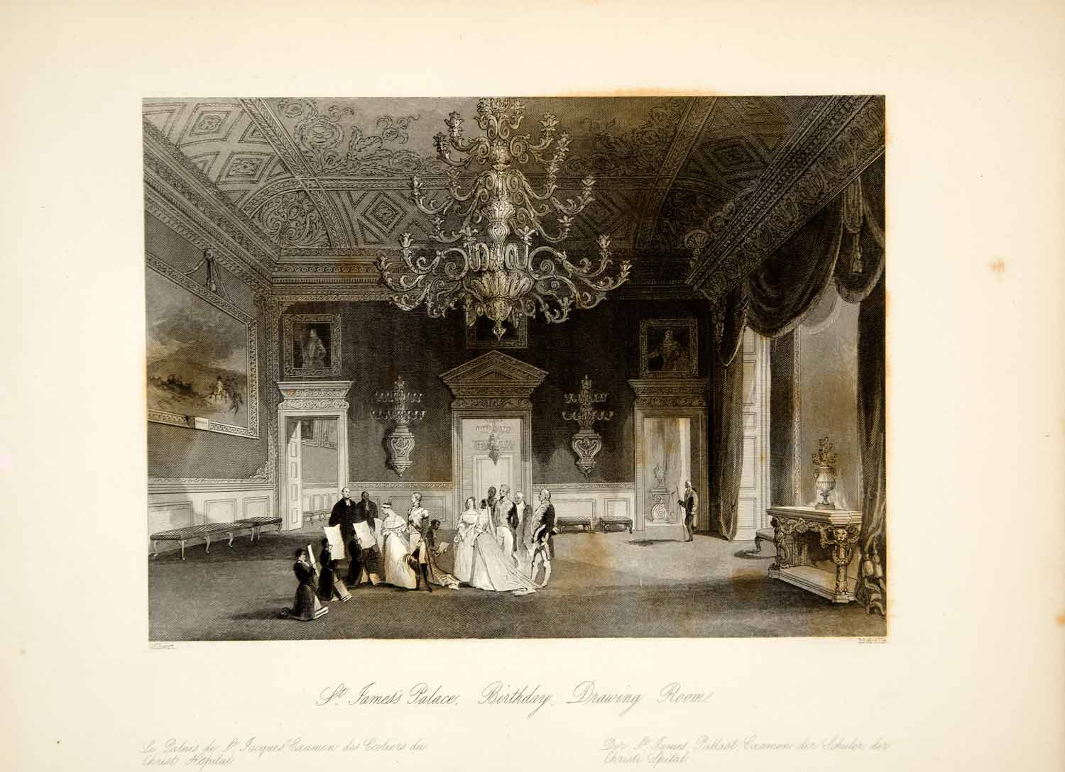 1845 Steel Engraving J Gilbert St James Palace Birthday Drawing Room XGHD9