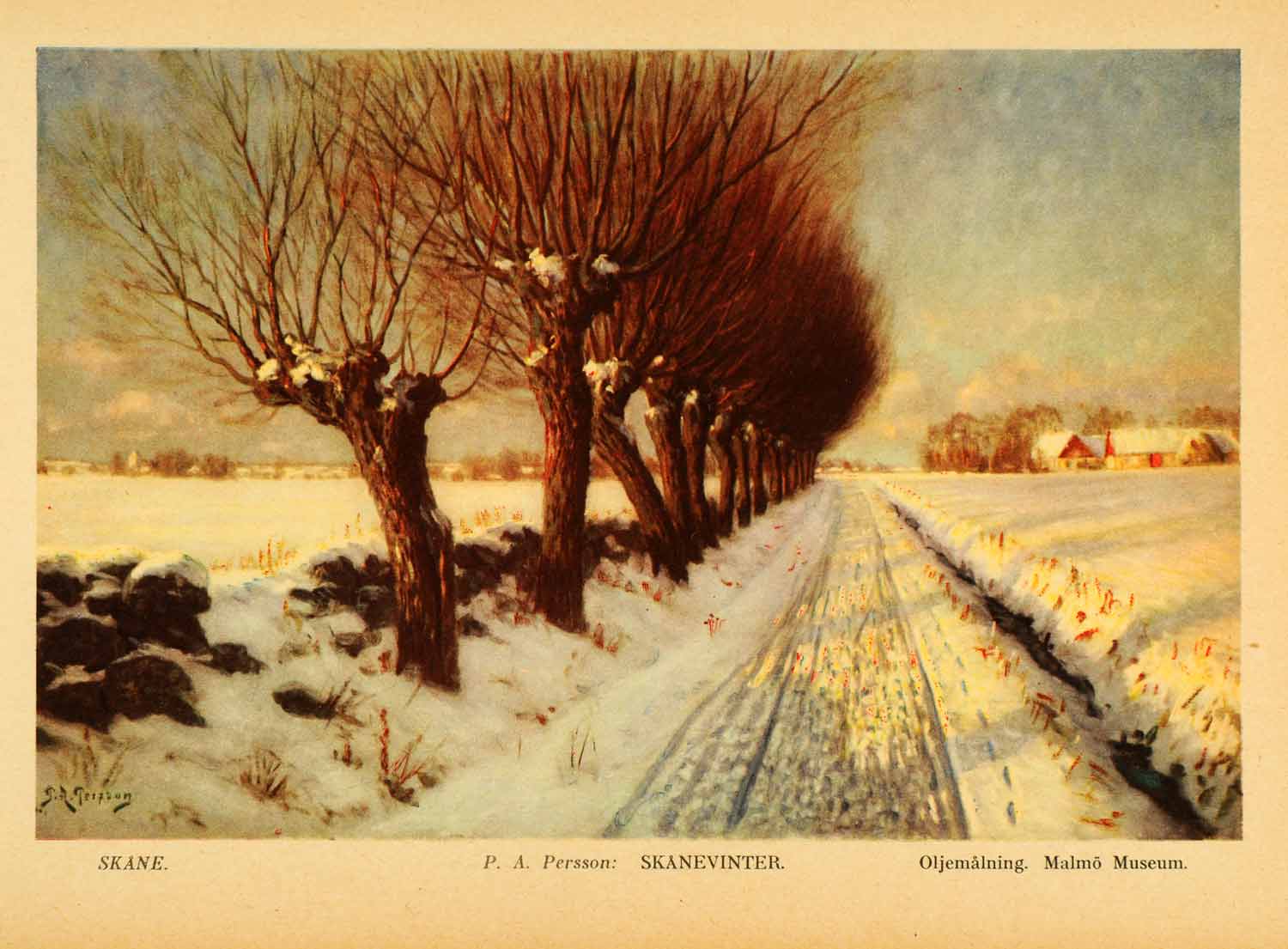 1936 Print Peter Adolf Persson Art Skanevinter Winter Road Landscape Sweden XGI1