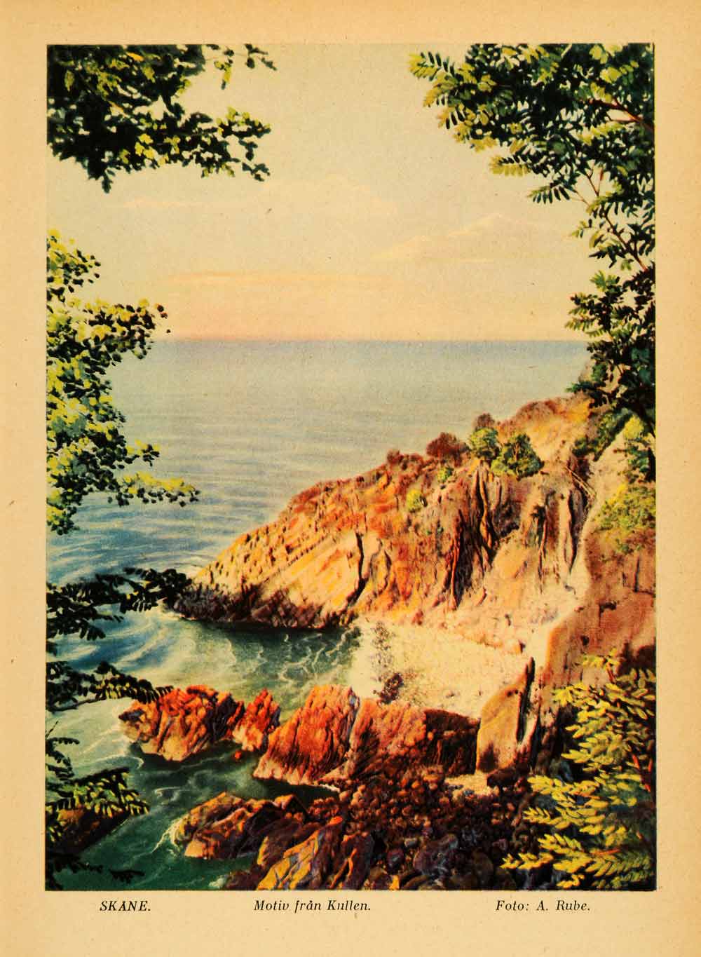 1936 Print A Rube Art Motiv Fran Kullen Skane Sweden Coastal Rocks XGI1