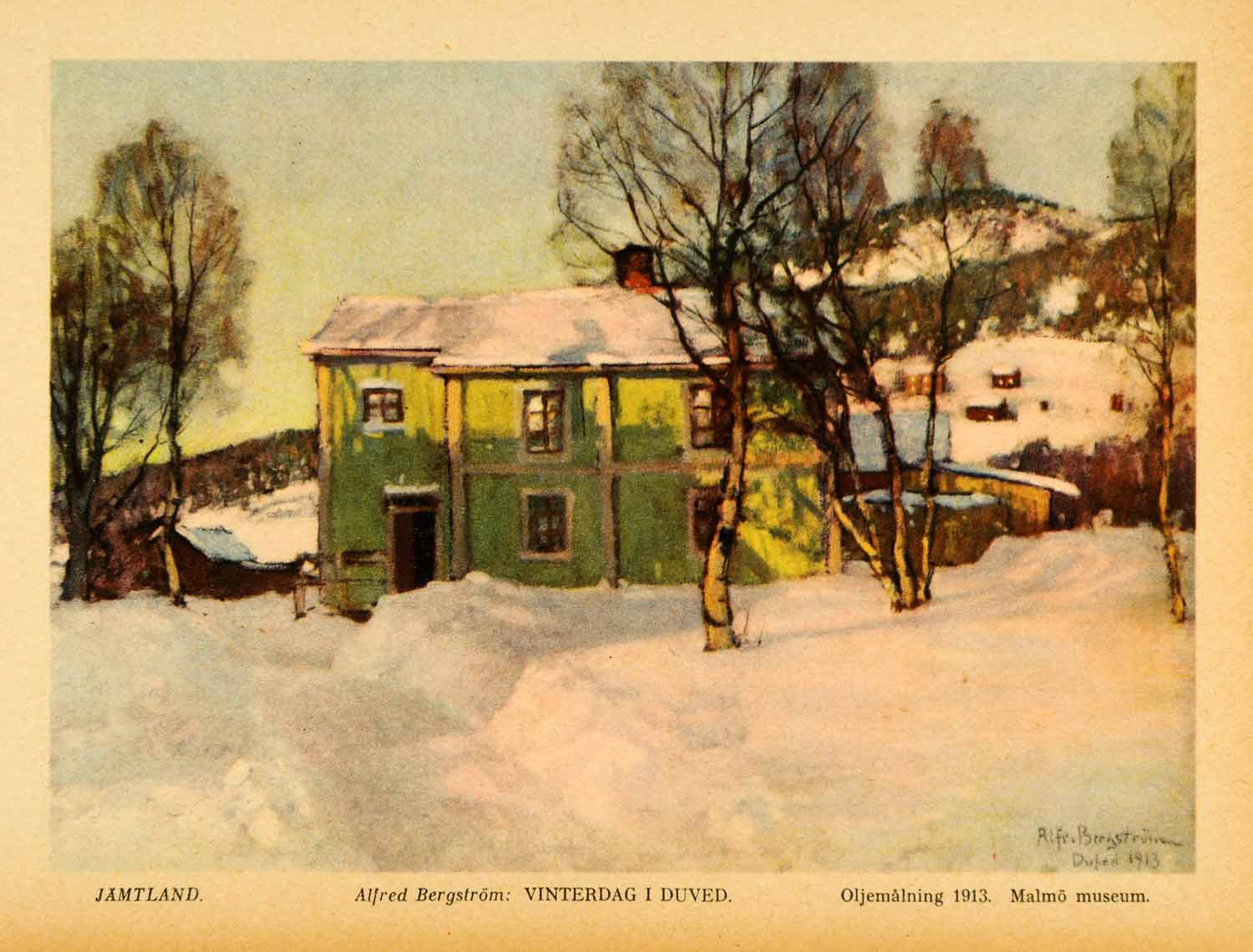 1936 Print Alfred Bergstrom Art Jamtland Duved Winterscape Sweden Malmo XGI1
