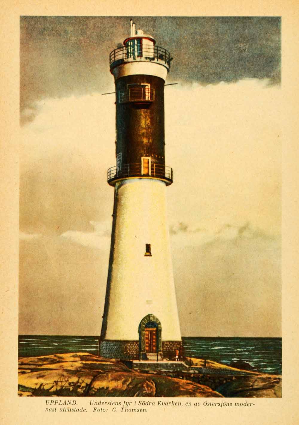 1936 Print Understenshojden Lighthouse Nautical Art Uppland Sweden G XGI1