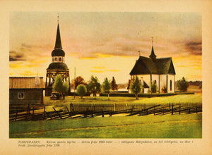 1936 Print Alvros Harjedalen Gamla Historic Church Belfry Bell Tower XGI1