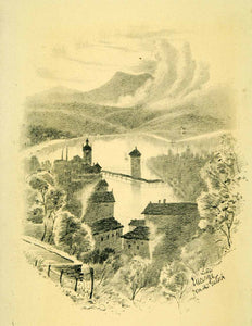 1904 Halftone Print Edith Rawnsley Lucerne Switzerland Cityscape Chateau XGI2
