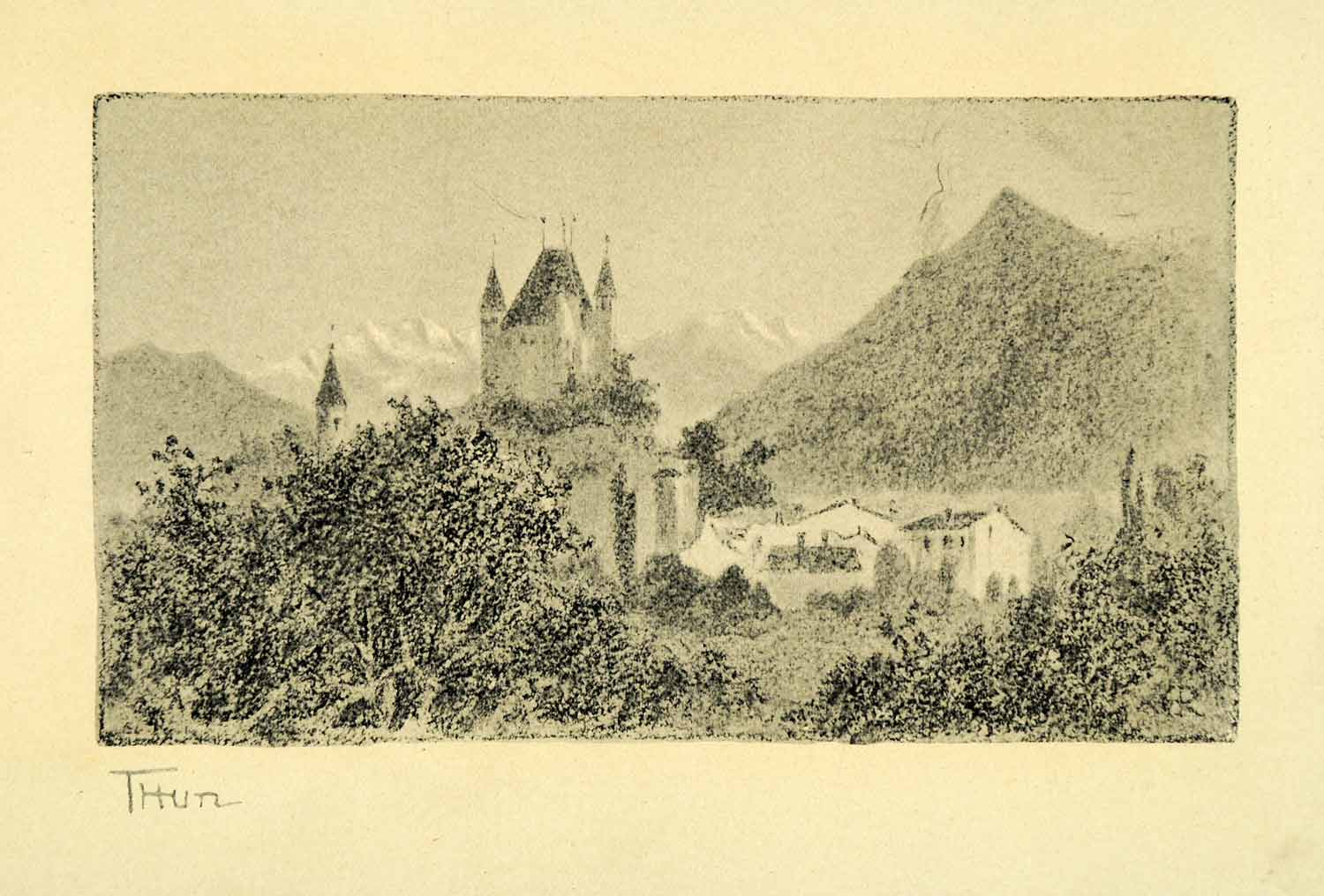 1904 Halftone Print Edith Rawnsley Thun Zahringen Castle Canton Bern XGI2