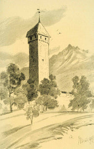 1904 Halftone Print Edith Rawnsley Musegg Wall Tower Luzern Lucernes XGI2