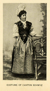 1902 Halftone Print Schwyz Switzerland Canton Costume Dress Portrait XGI3