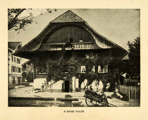 1902 Halftone Print Swiss House Chalet Switzeland Wagon Architecture XGI3