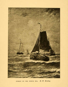 1908 Print Netherlands Pinken North Sea Ship Boat Sail Mesdag Ocean Wave XGI4