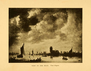 1908 Print Maas Van Goyen Ship Sail Boat Port Dock River Sea Clouds XGI4